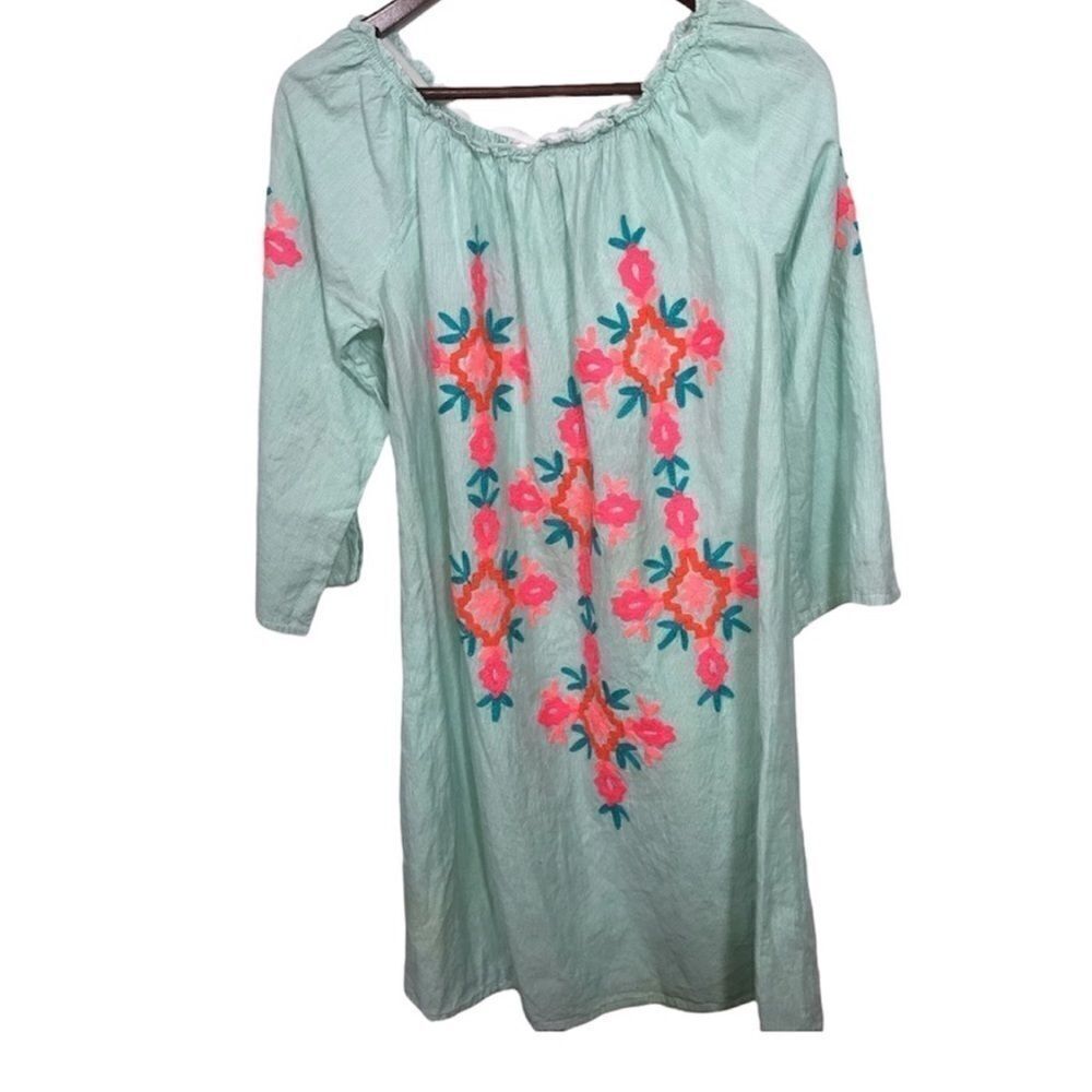 Shoreline Green & Pink Floral Embroidered Dress